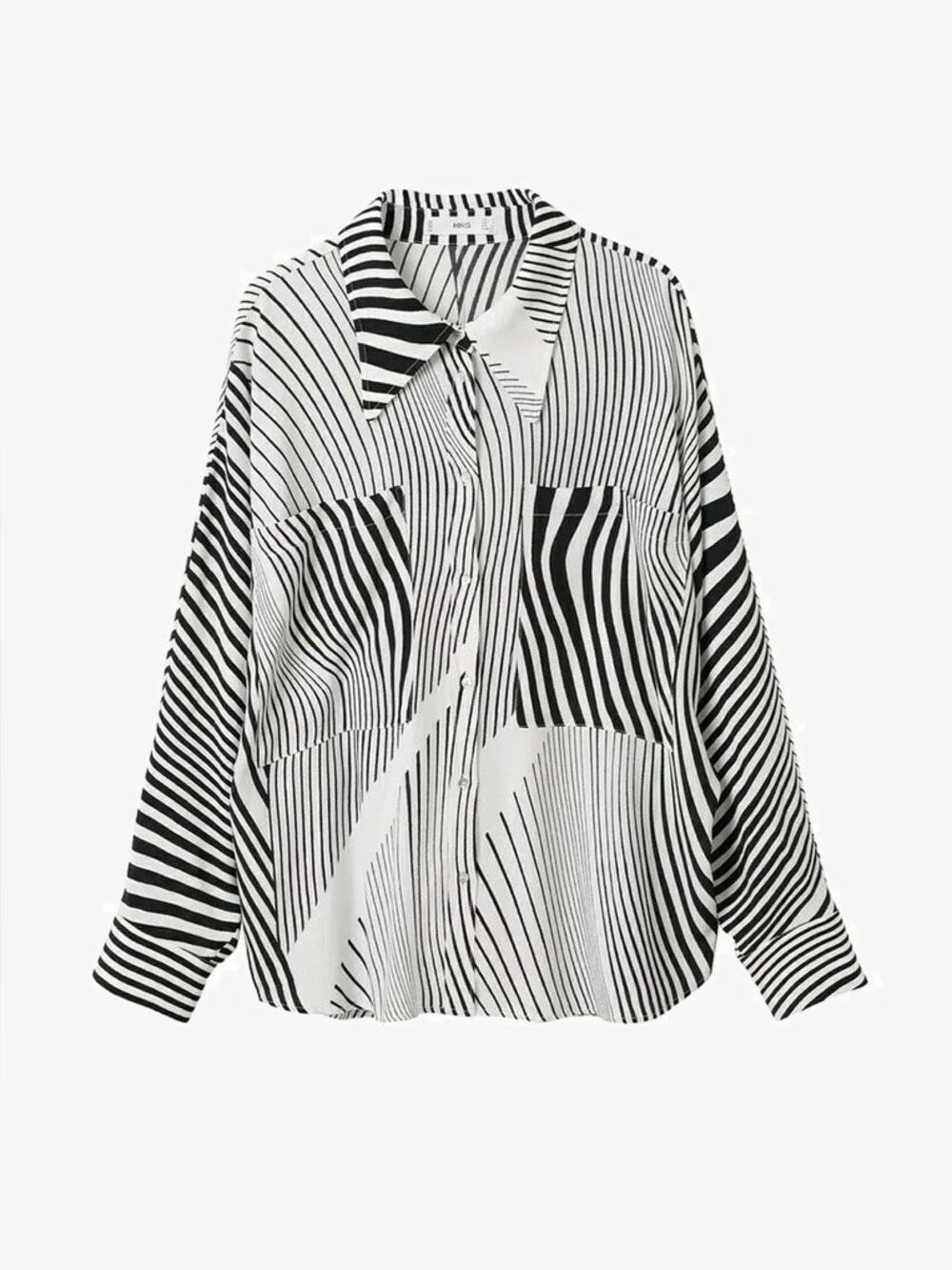 Mango Black White Abstract Stripe Button Up Blouse Shirt Oversized S NWT
